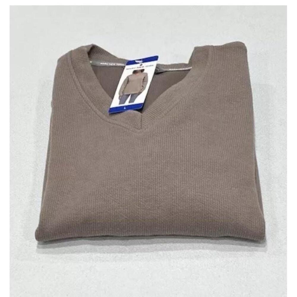 Marc New York Women's V-Neck Long Sleeve Textured Pullover, Taupe, Size Large Z9